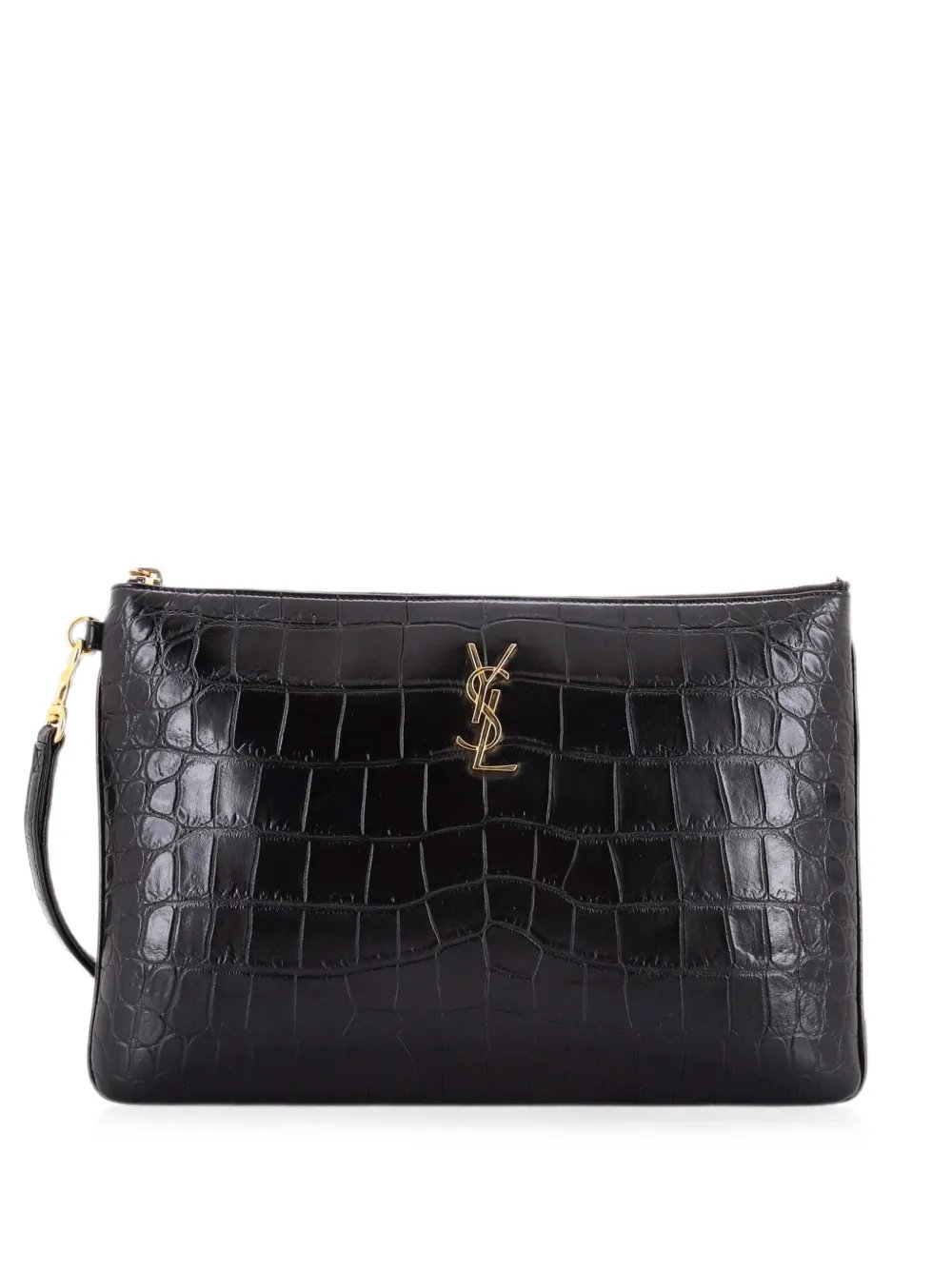 Classic Monogram Tablet Wristlet Pouch Crocodile Embossed Leather clutch bag
