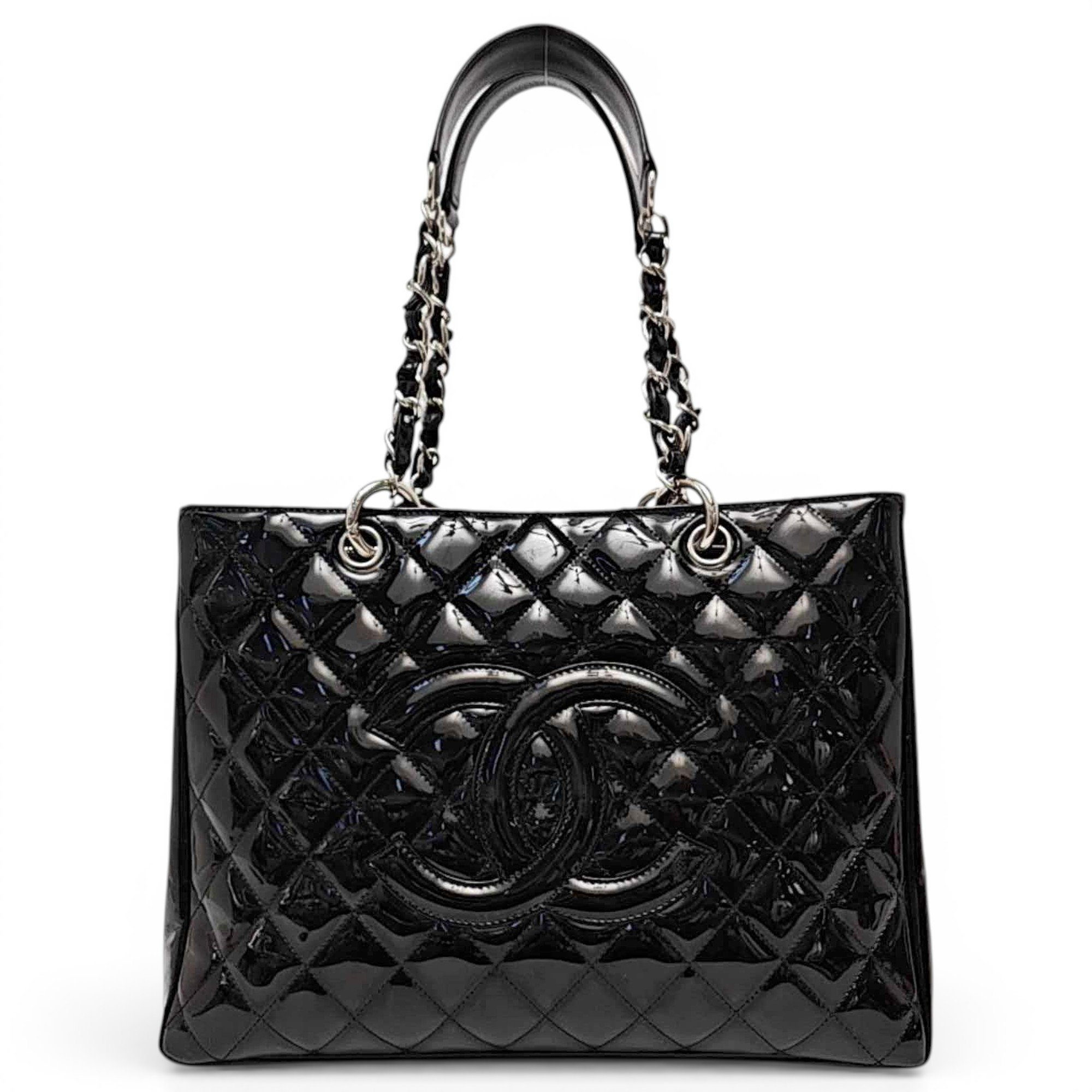 Grand shopping patent leather tote