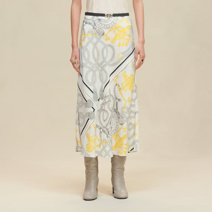Blanc Nacre "Palefroi Remix" Flowy Slanted Skirt