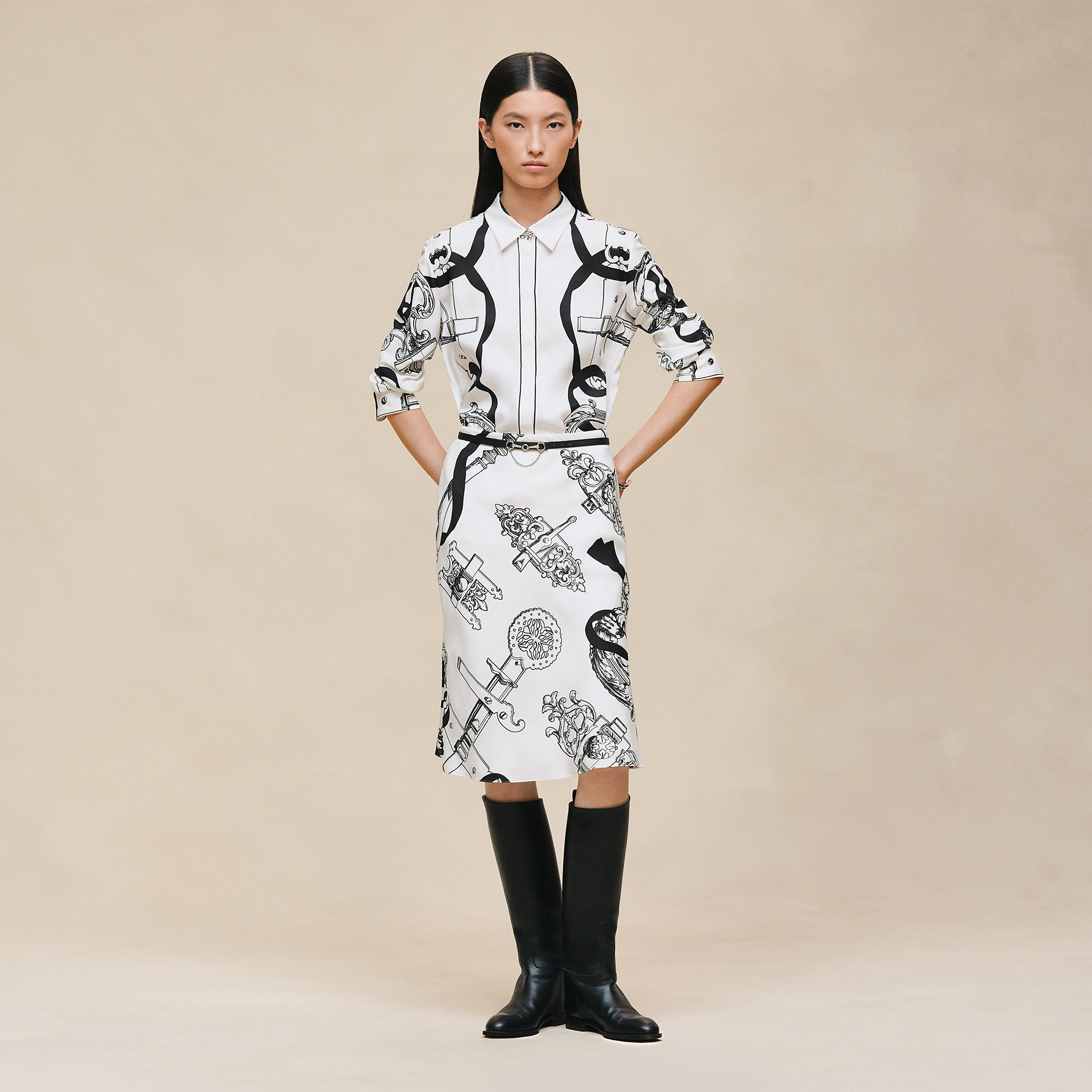 "Ferronnerie Remix" slanted skirt