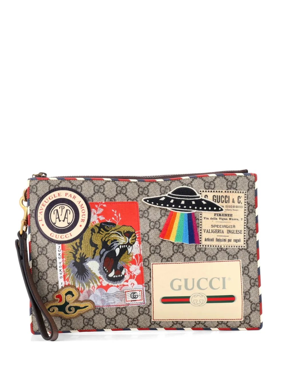 Courrier Pouch GG Coated Canvas with Applique clutch bag