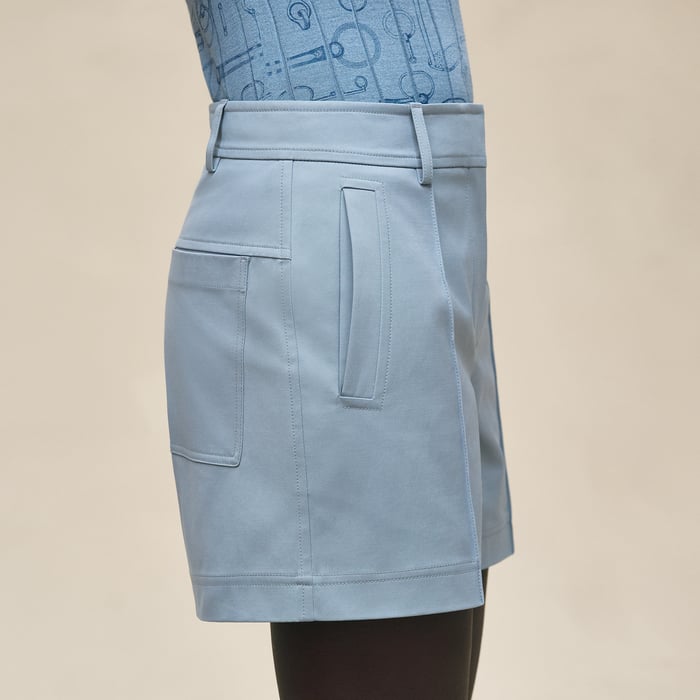 Bleu Adriatique Double Cotton Twill Shorts