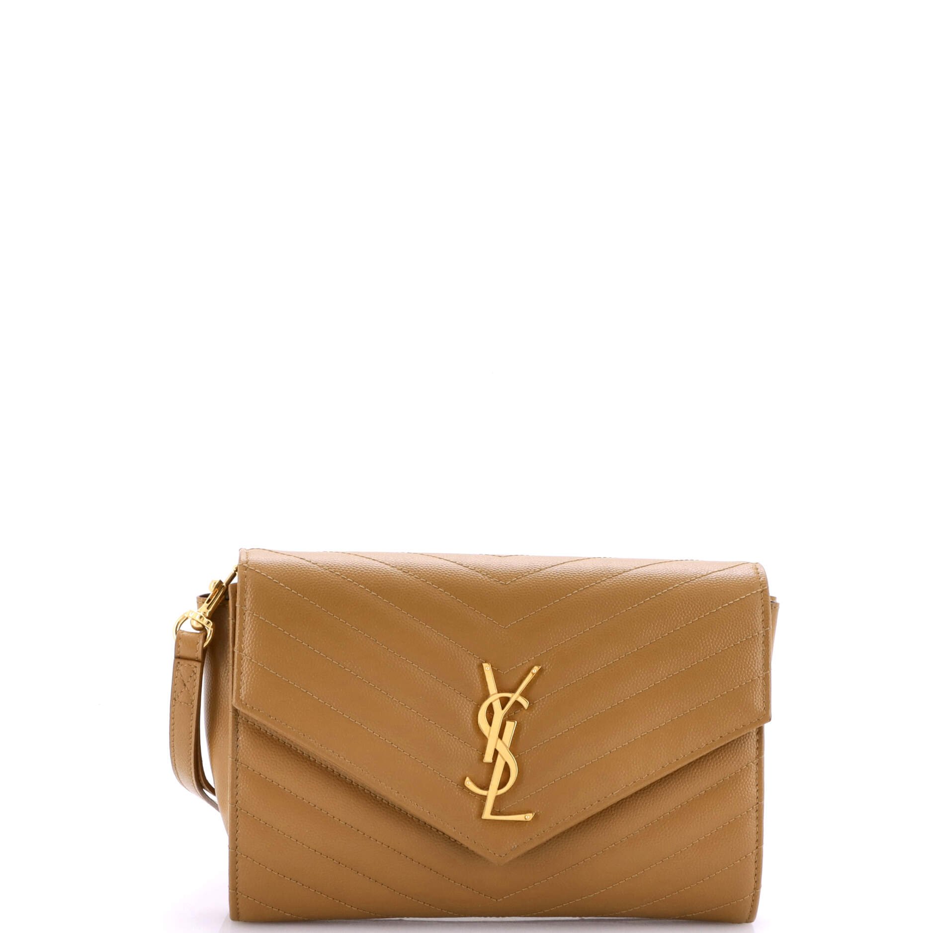 Saint Laurent Classic Monogram Envelope Wristlet Clutch Matelasse Chevron Leather