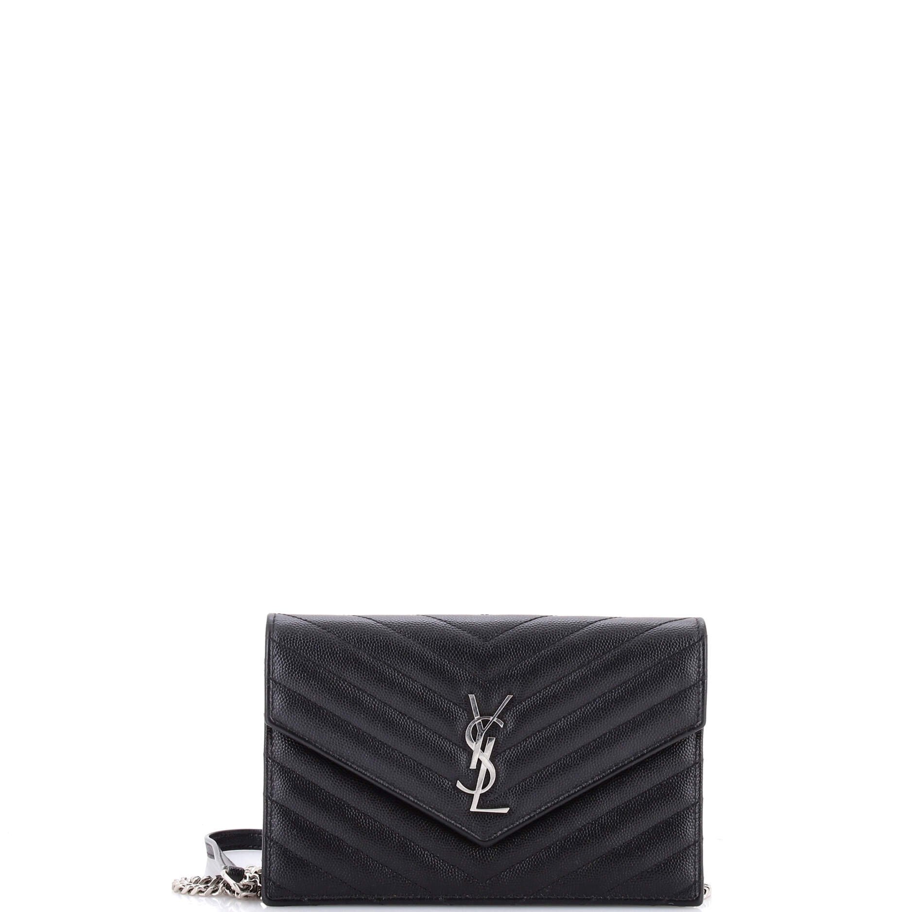 Classic Monogram Wallet on Chain Matelasse Chevron Leather Small