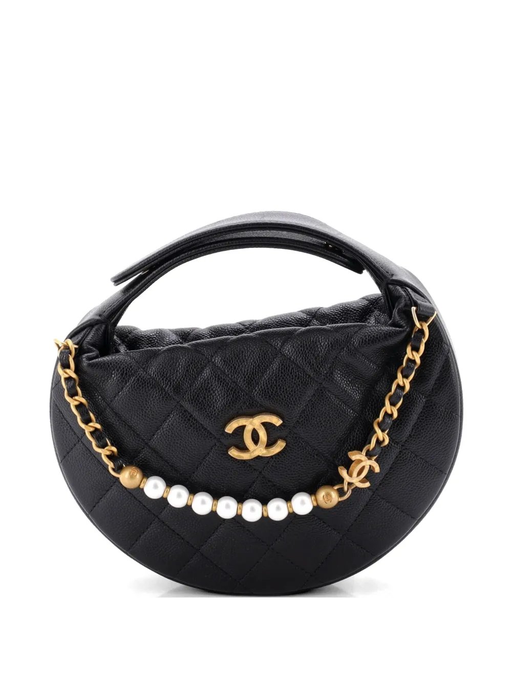 Single Pearl Chain Pouch Quilted Caviar hobo bag