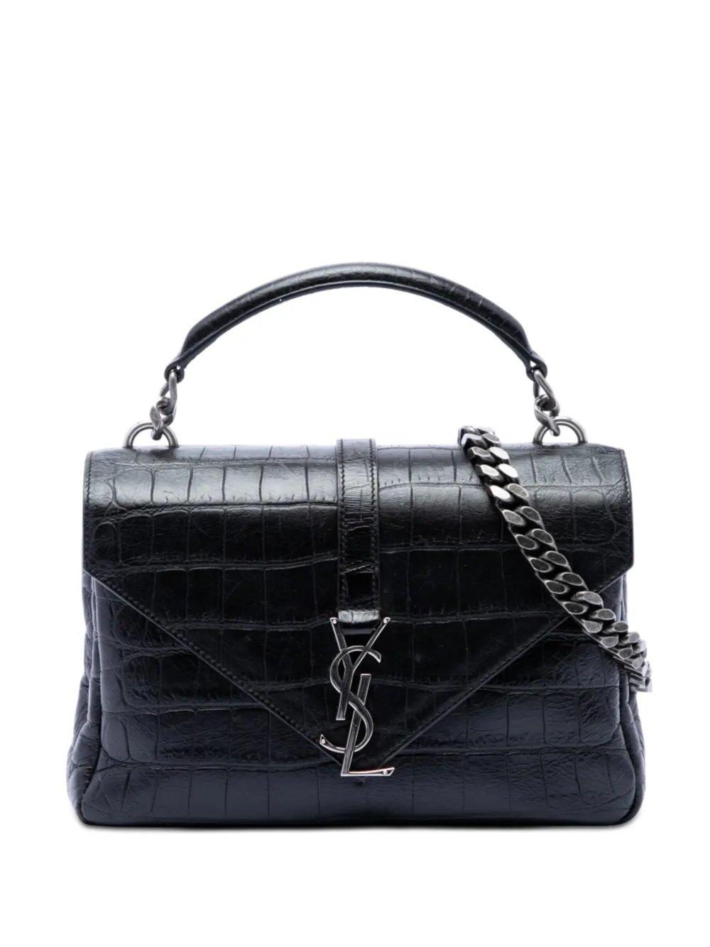 2016 Medium Croc Embossed Leather Monogram College satchel