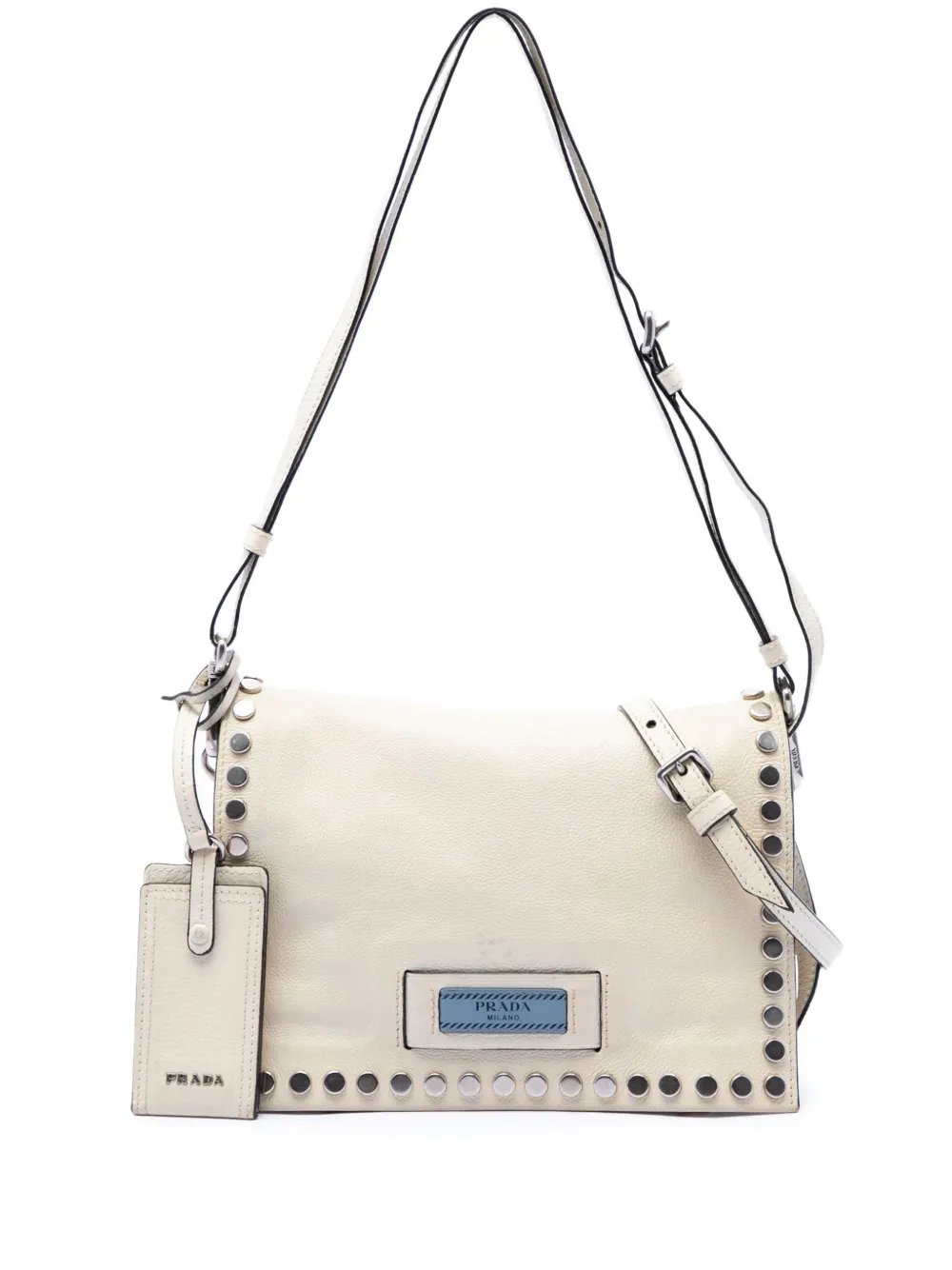 Prada 2013-2026 Glace Calfskin Studded Etiquette Flap satchel