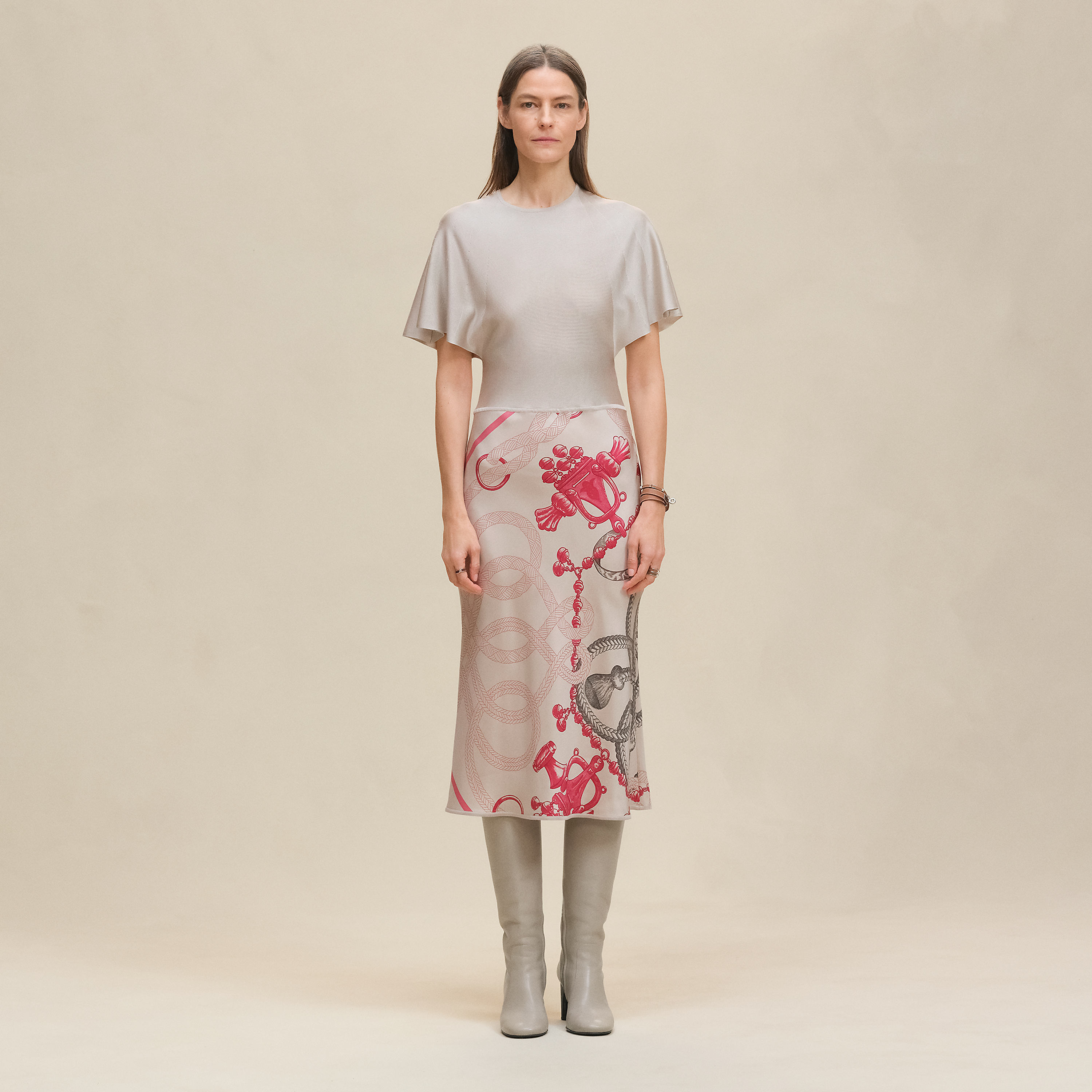 "Palefroi Remix" short-sleeve twillaine long dress