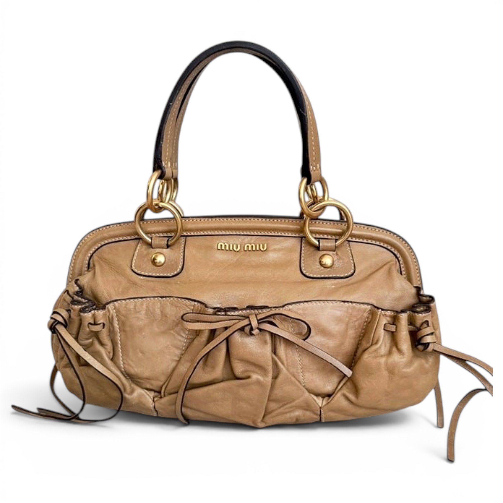 Bow bag leather handbag