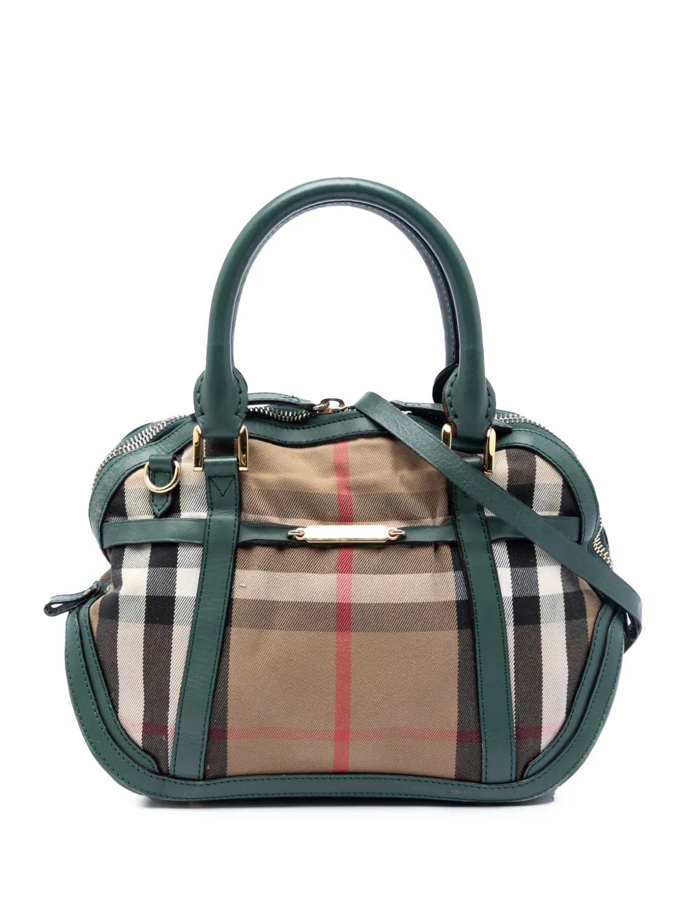 Burberry 2000-2017 Small Leather Trimmed House Check Canvas Bridle Orchard satchel