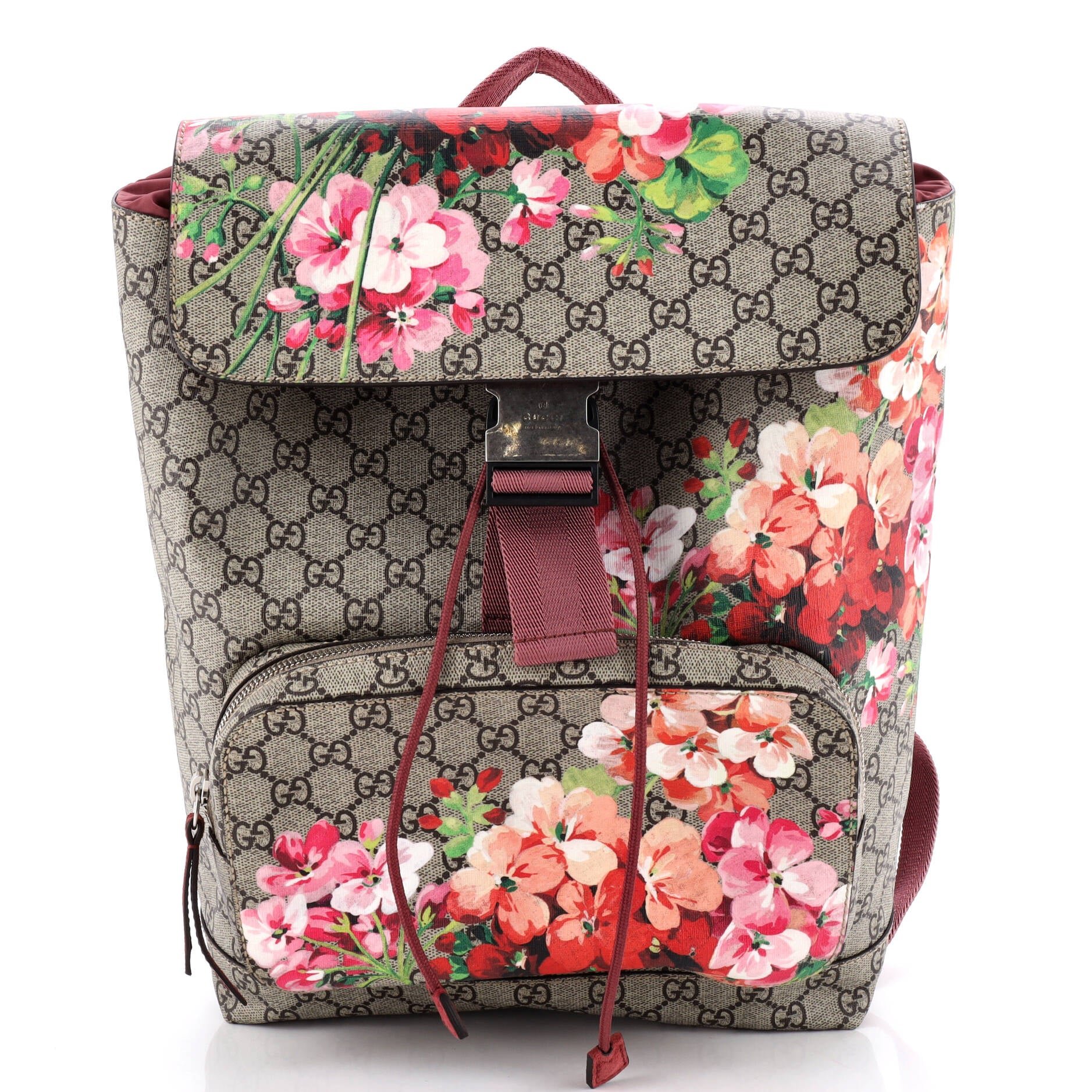 Gucci Buckle Backpack Blooms Print GG Coated Canvas Medium