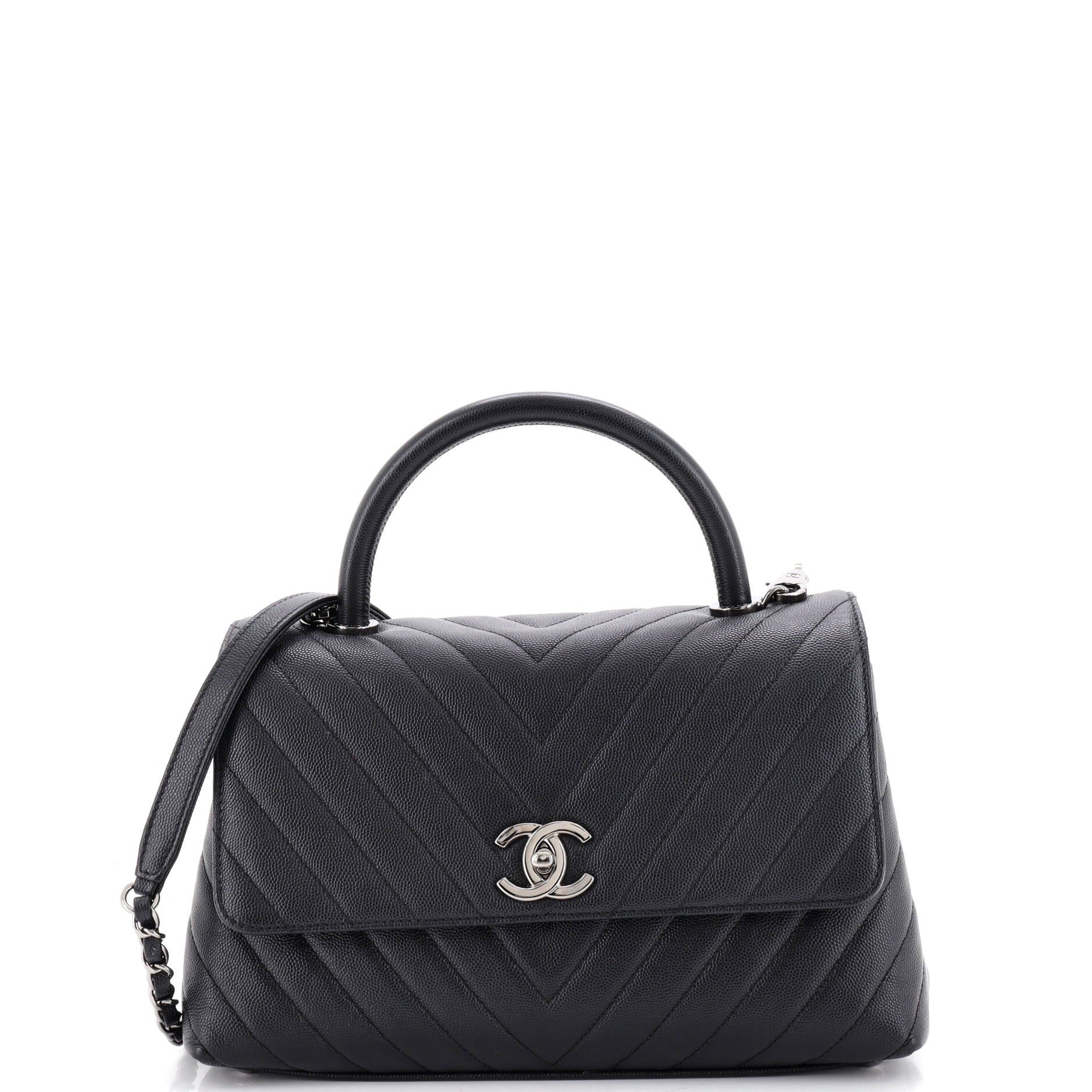 Coco Top Handle Bag Chevron Caviar Small