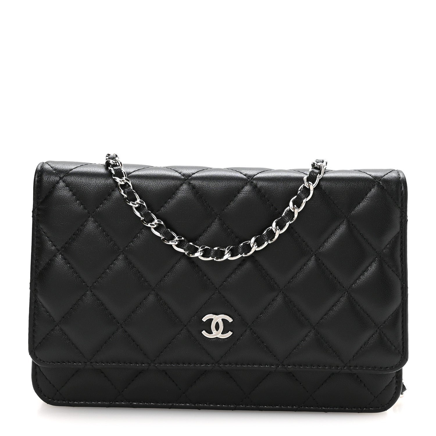 Chanel Lambskin Quilted Wallet On Chain WOC Black