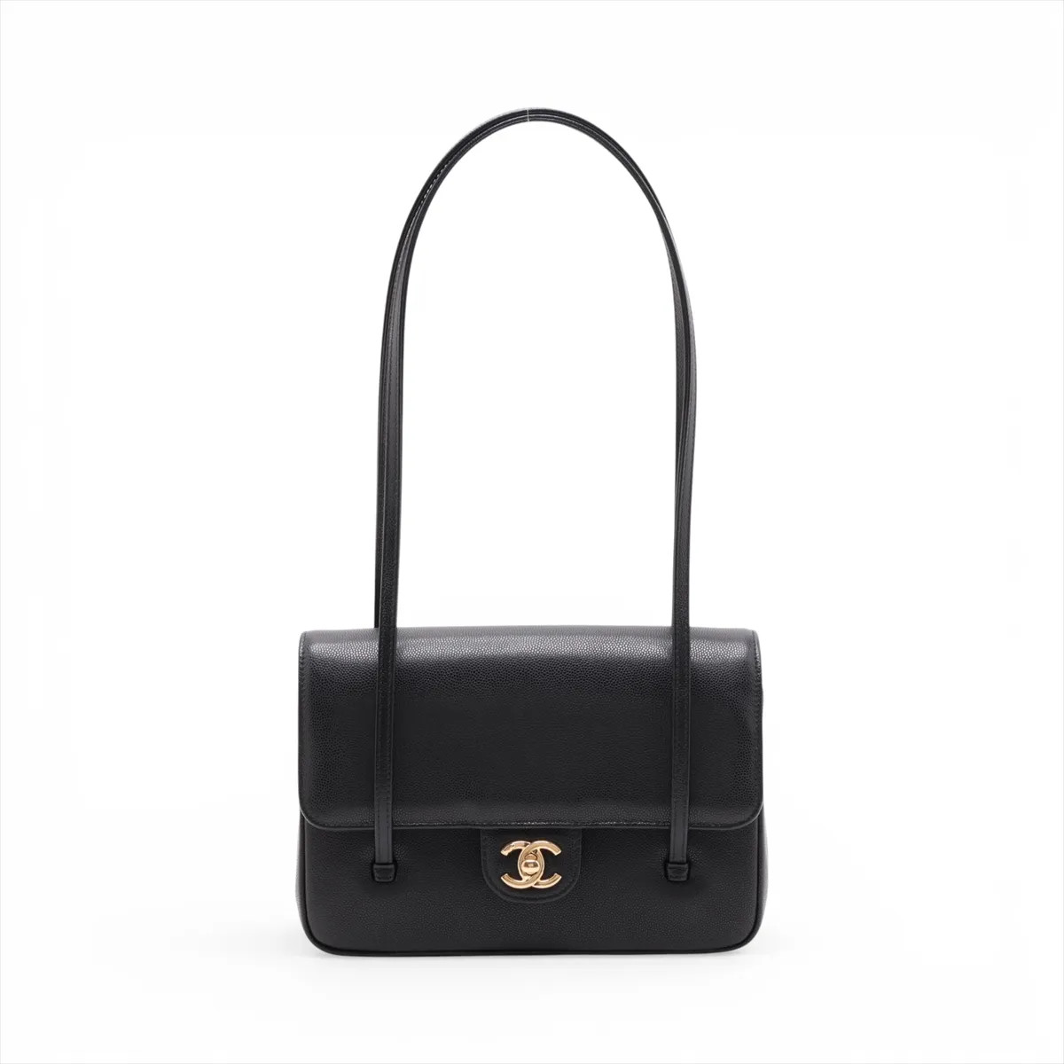 Chanel Coco Mark Caviar Skin Shoulder bag Black Gold Metal Fittings random plate