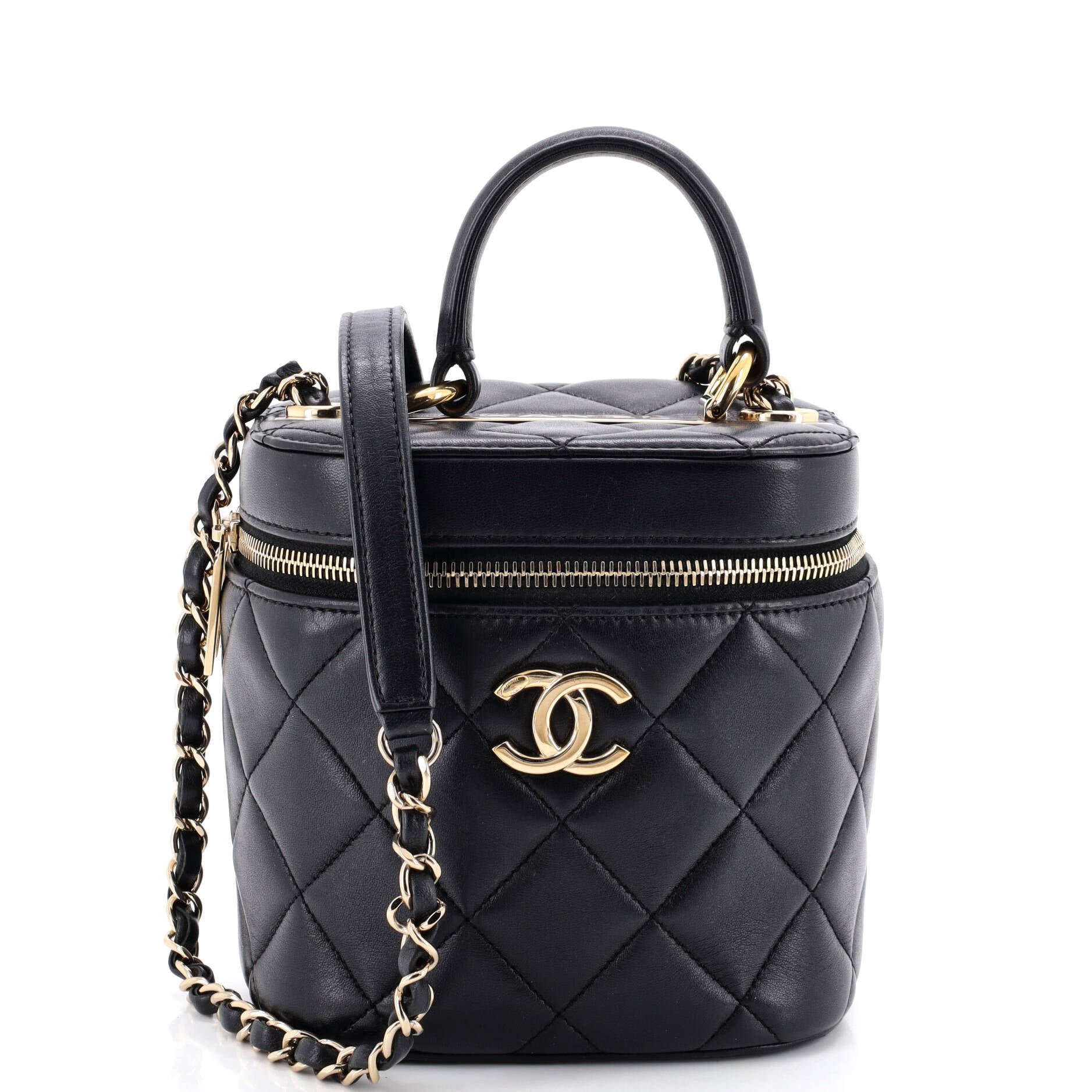 Trendy CC Top Handle Vanity Case Quilted Lambskin Small