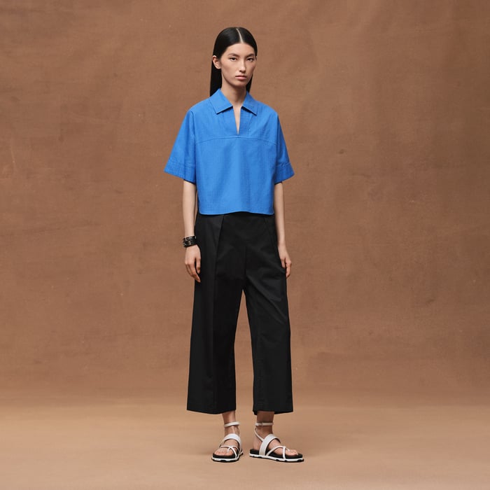 Bleu Cobalt Cropped Polo Blouse