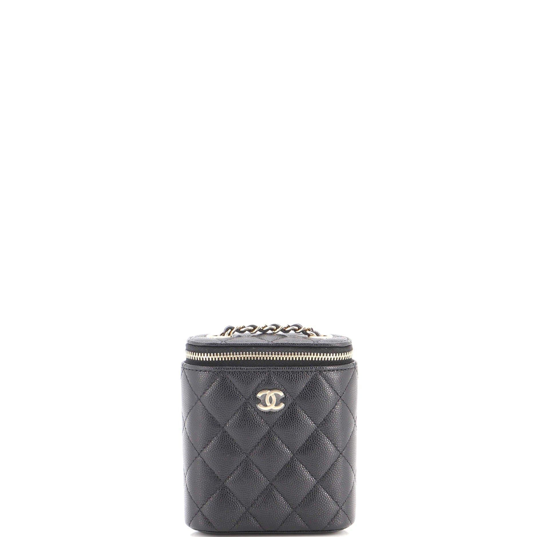 Vertical Classic Vanity Case with Chain Quilted Caviar Mini