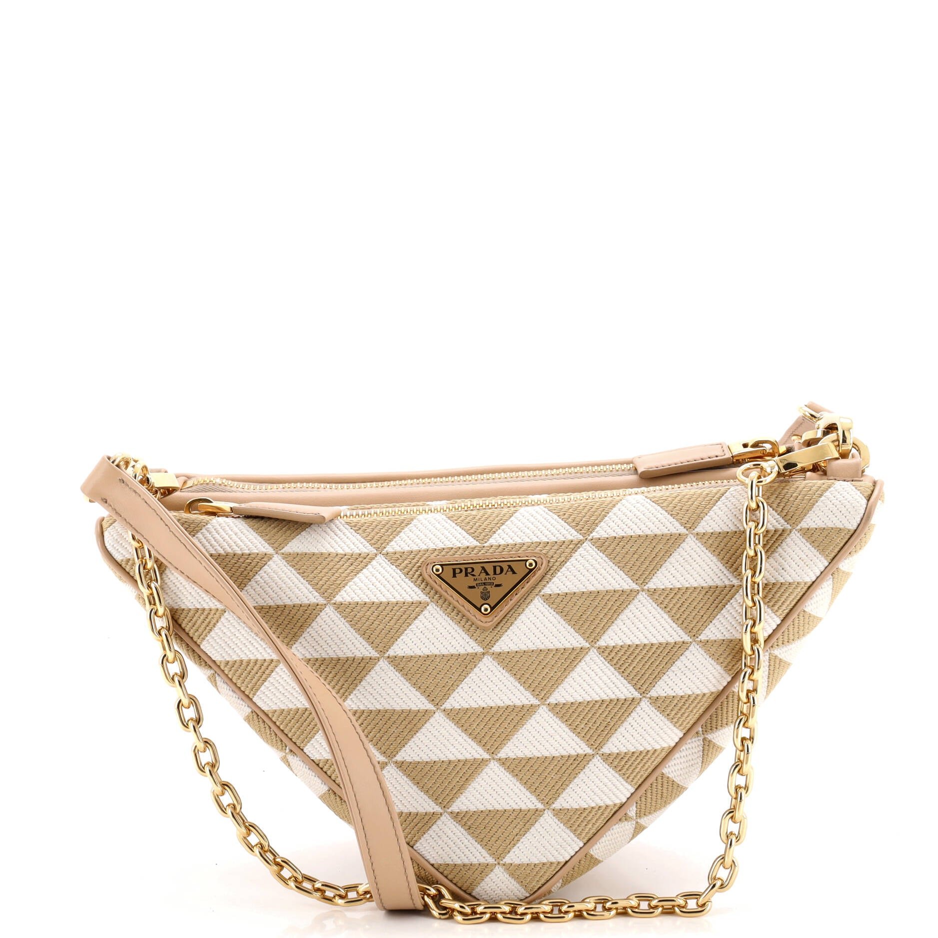 Double Symbole Triangle Bag Leather and Jacquard Mini