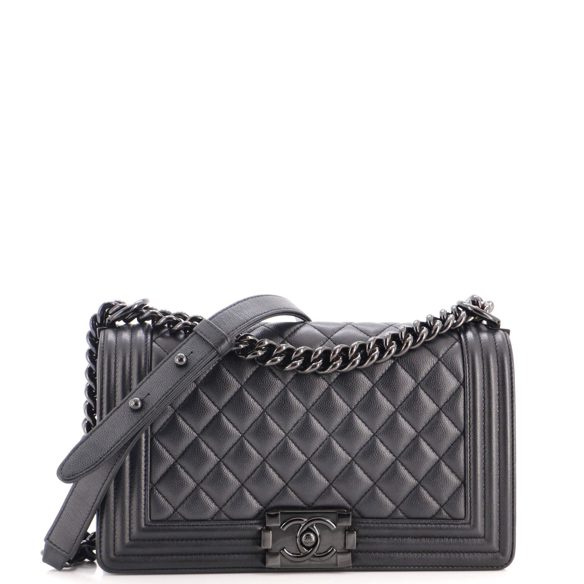So Black Boy Flap Bag Quilted Caviar Old Medium