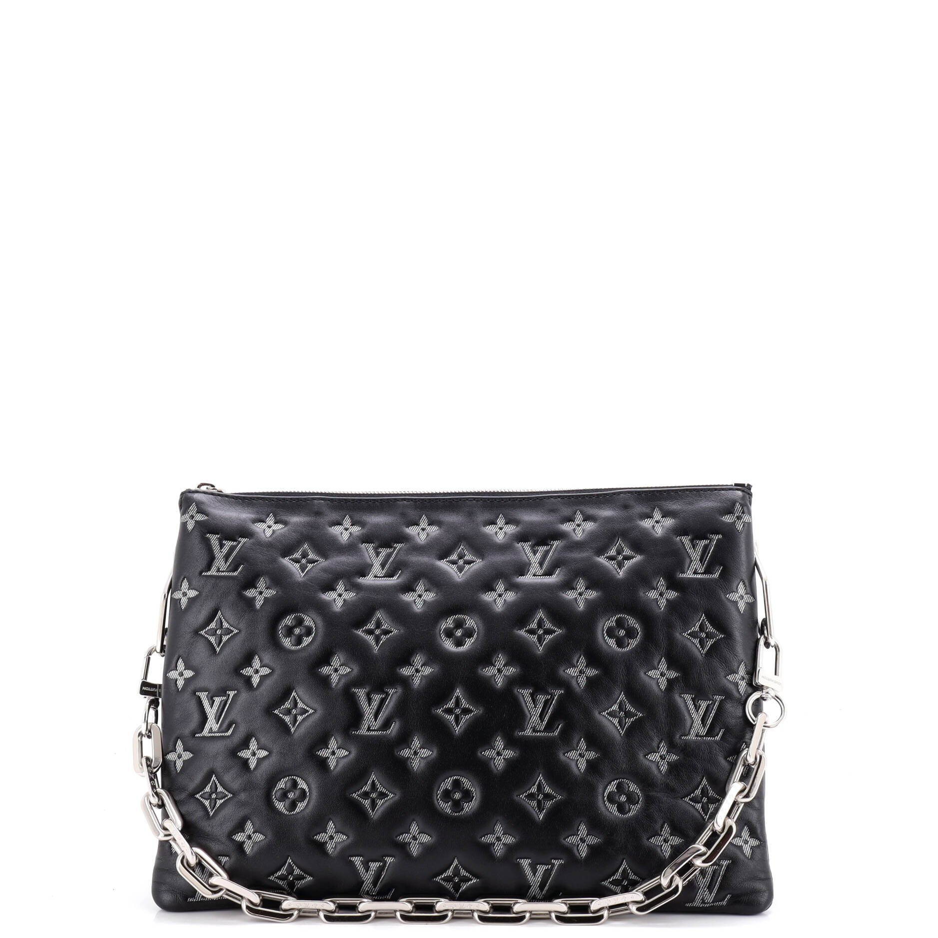 Coussin Bag Denim Printed Monogram Embossed Lambskin MM