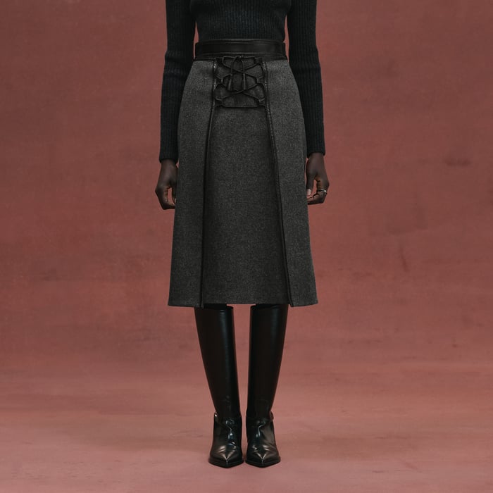 Gris Mica Mixed Leather Drawstring Skirt