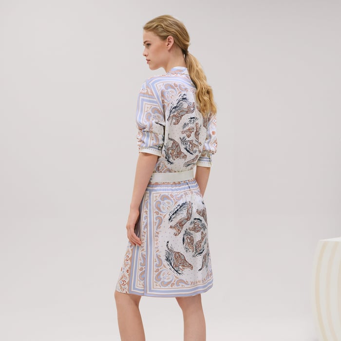 Blanc Sel "Guepards Et Palmettes" Pleated Miniskirt