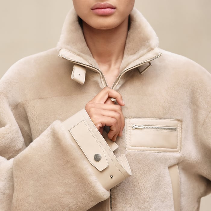 Beige Glaise Short Leather Coat