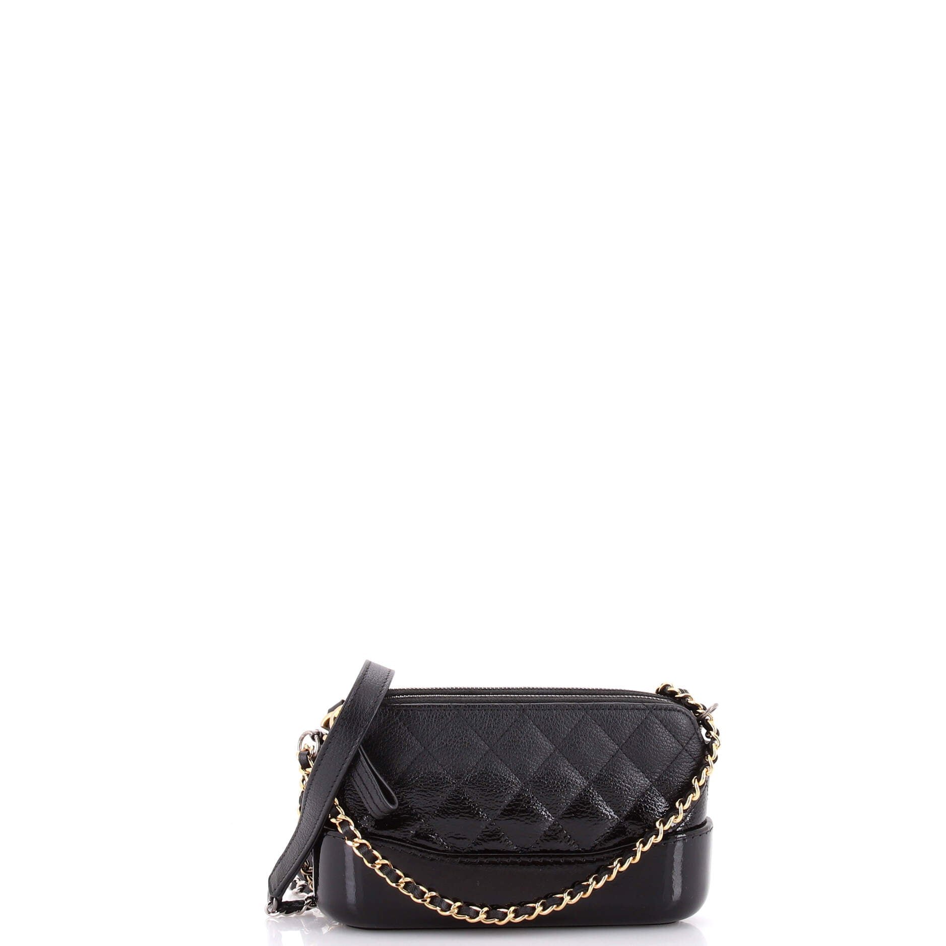 Gabrielle Double Zip Clutch with Chain Quilted Goatskin and Patent