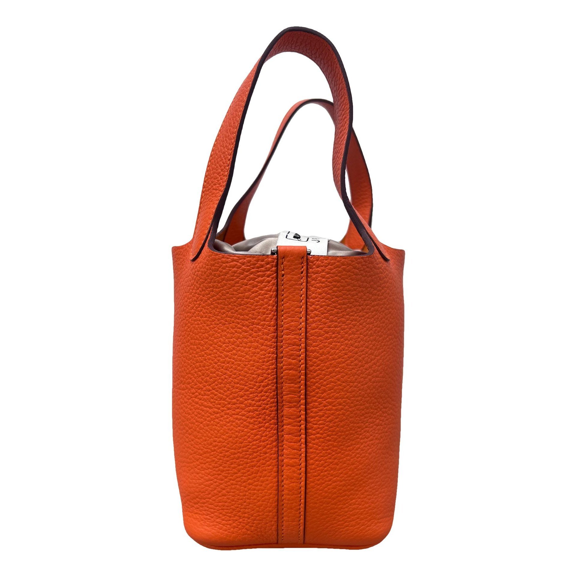 Hermes Picotin Handbag Orange Clemence Leather