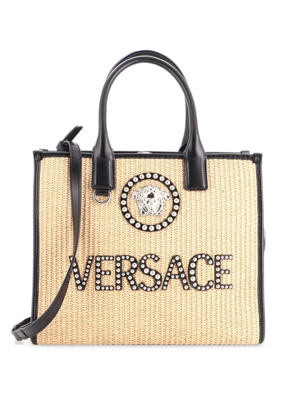 La Vacanza Medusa Logo Raffia Small tote bag