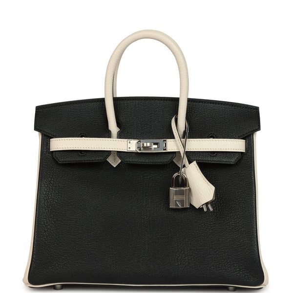Hermes Hermes Special Order (HSS) Birkin 25 Bi-Color Black and Nata Chevre Mysore Palladium Hardware