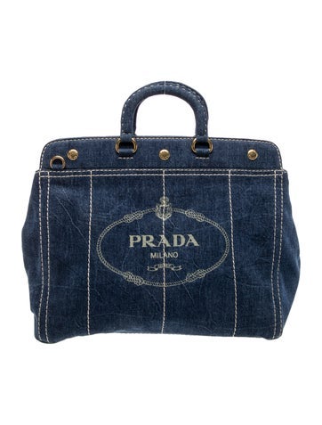 Enameled Metal Triangle Canapa Logo Denim Tote