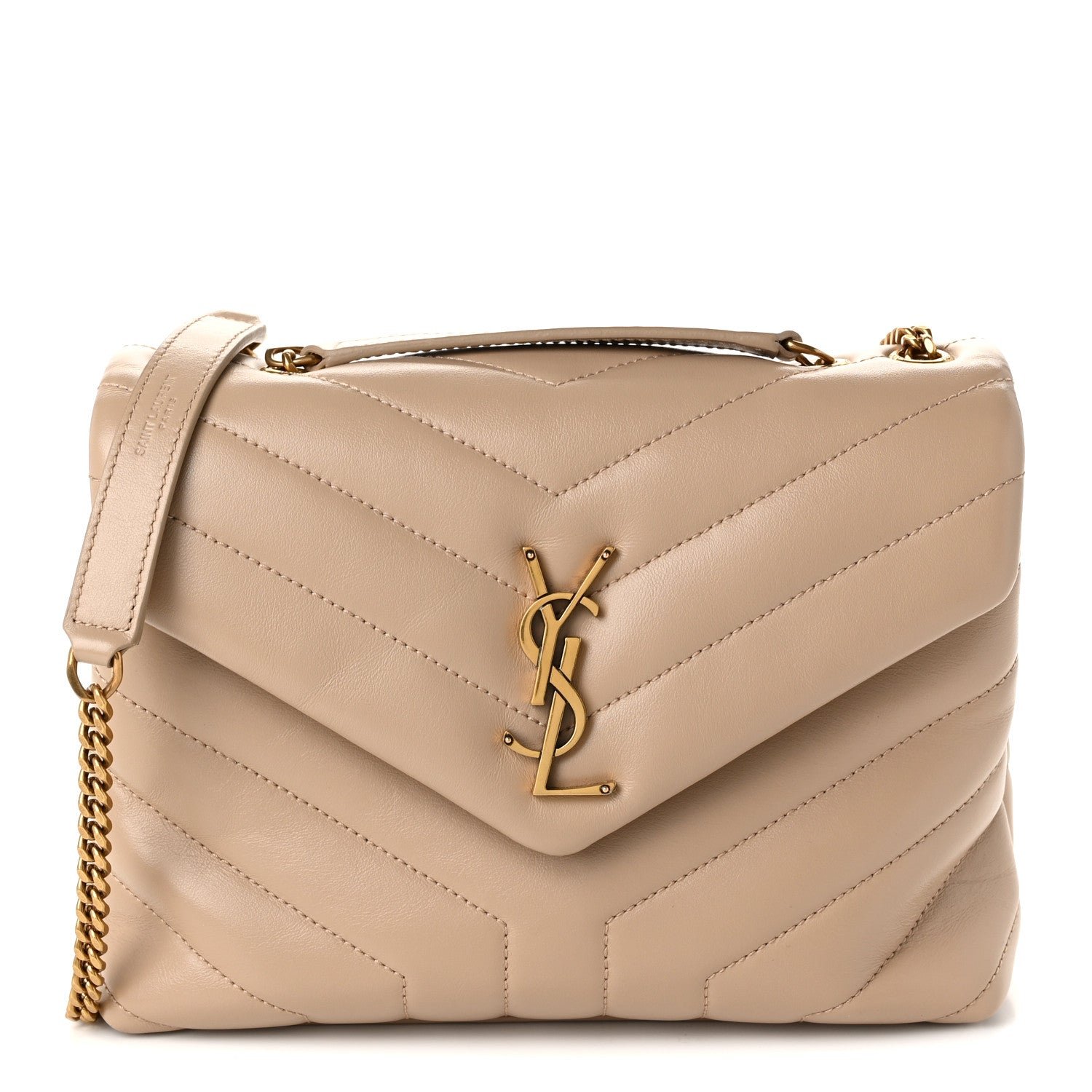 Saint Laurent Calfskin Y Quilted Monogram Small Loulou Chain Satchel Taupe