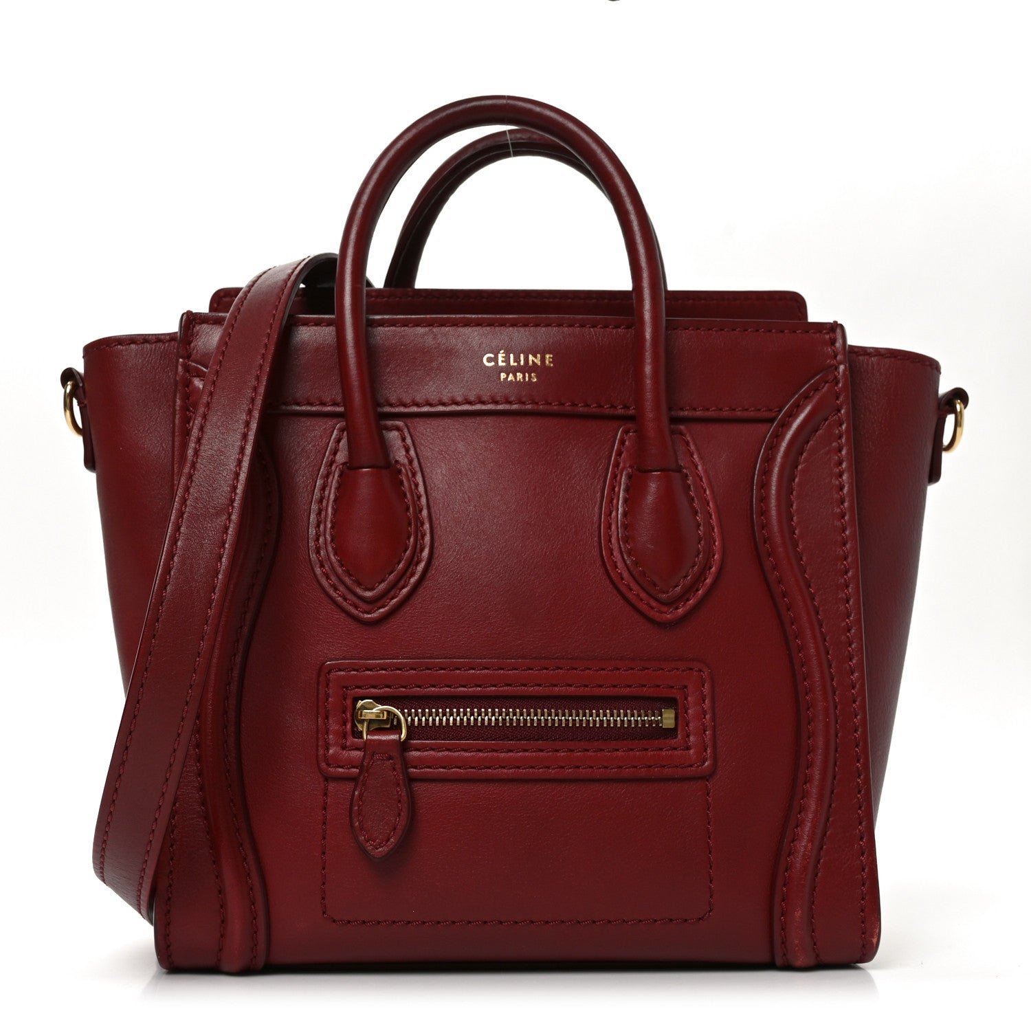 Celine Smooth Calfskin Nano Luggage Burgundy