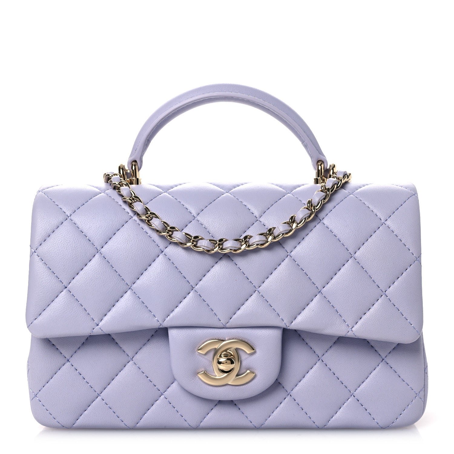 Chanel Lambskin Quilted Mini Top Handle Rectangular Flap Light Purple