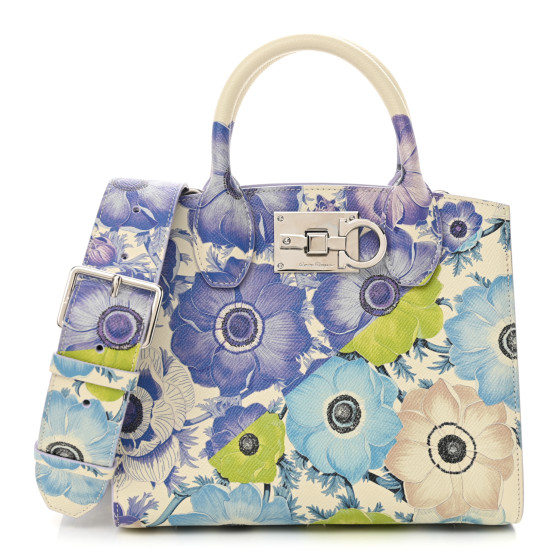 Salvatore Ferragamo Calfskin Floral Print Small The Studio Bag Mascarpone