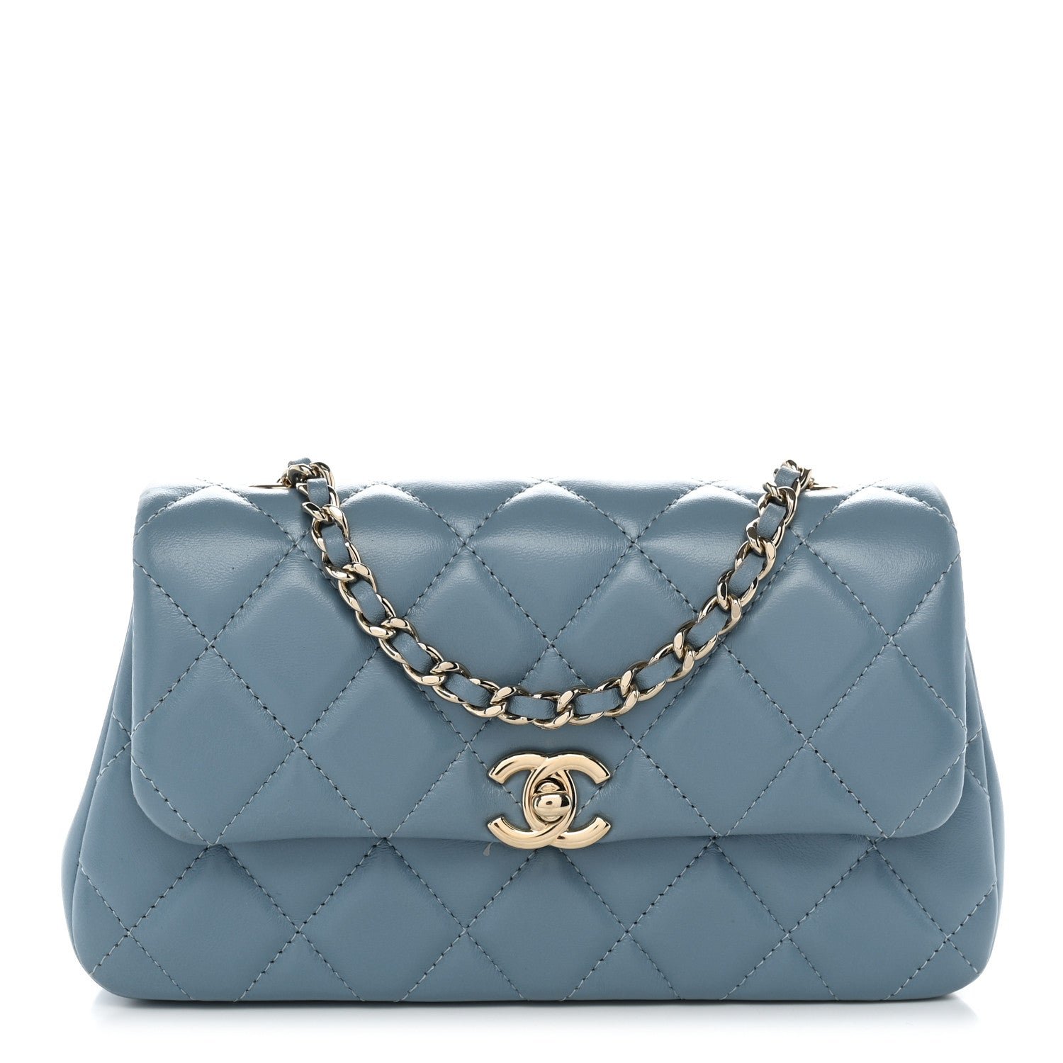 Chanel Lambskin Quilted Rectangular Phone Holder Clutch With Chain Dark Blue