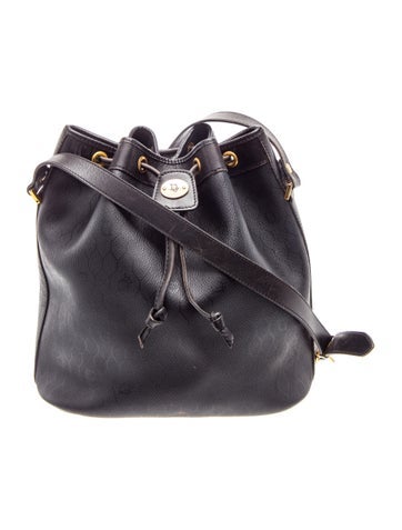Leather Drawstring Bucket Bag Medium Vintage