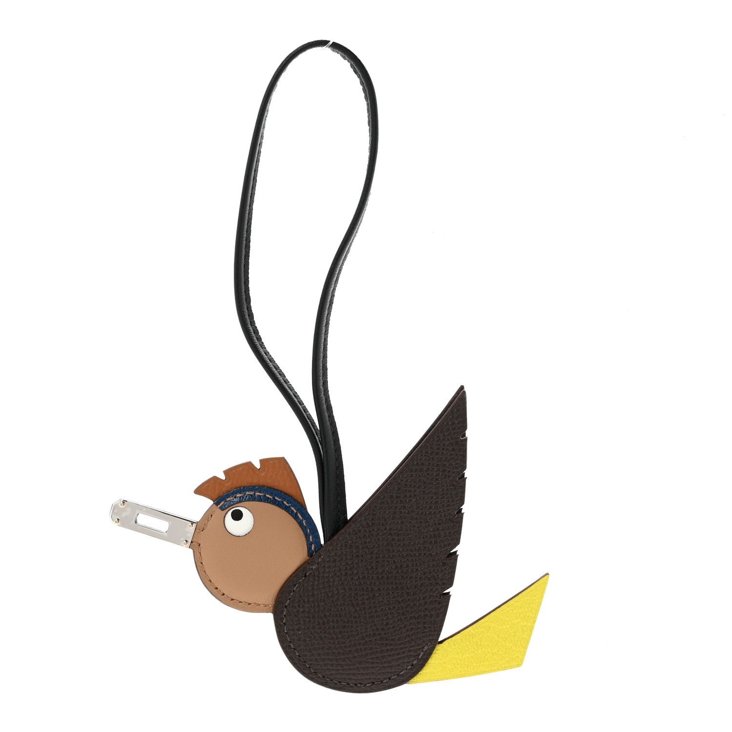 Hermes Epsom Swift Chevre Mysore Birdy Bag Charm Jaune Ambre Black Biscuit