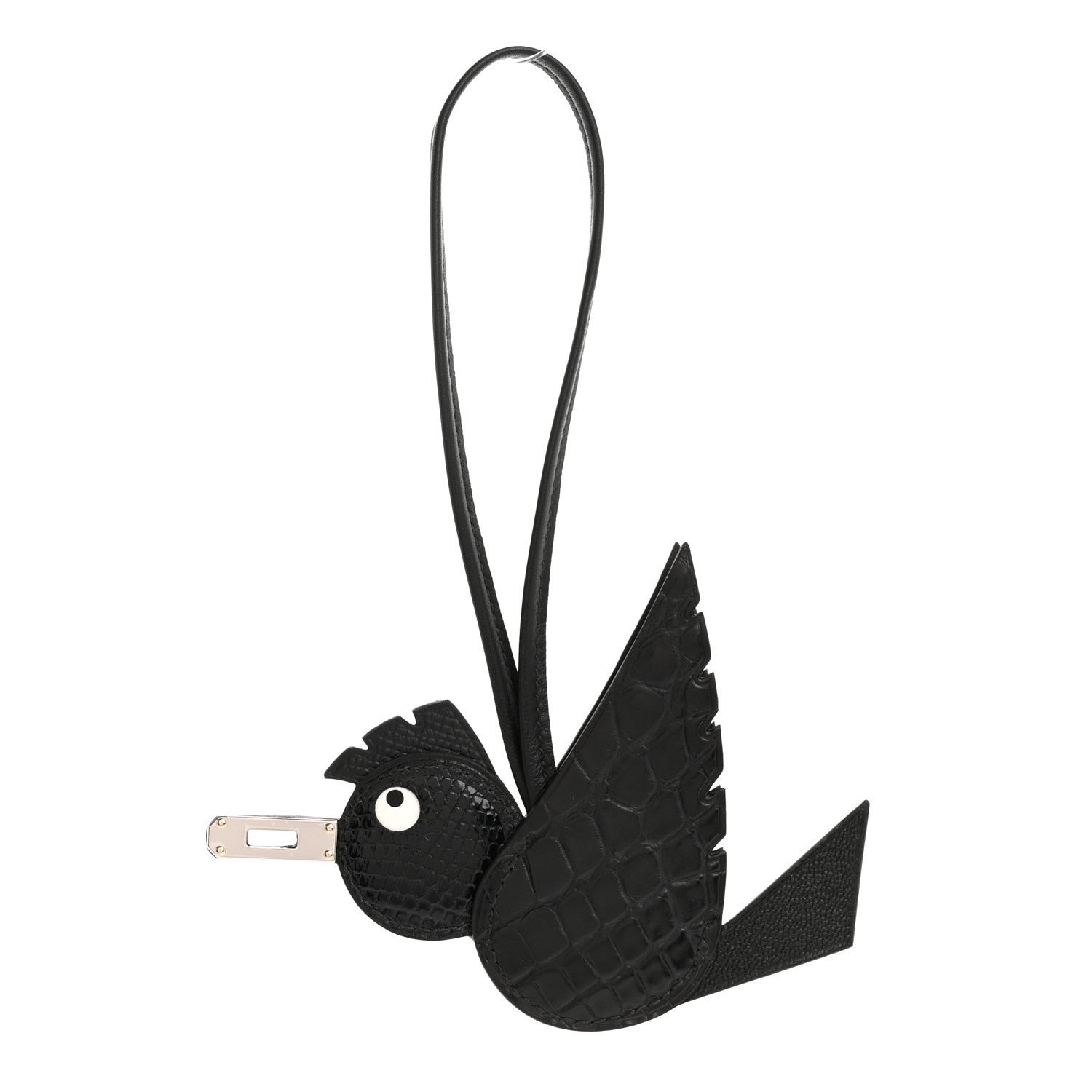 Hermes Hermes Epsom Chevre Mysore Swift Alligator Lizard Birdy Bag Charm Black
