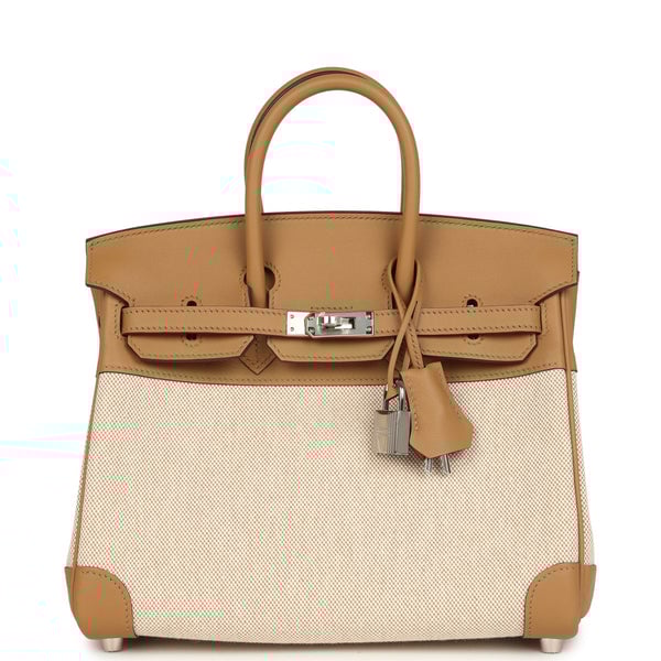 Hermes Hermes Birkin 25 Ecru and Beige Toile H Canvas and Biscuit Swift Palladium Hardware