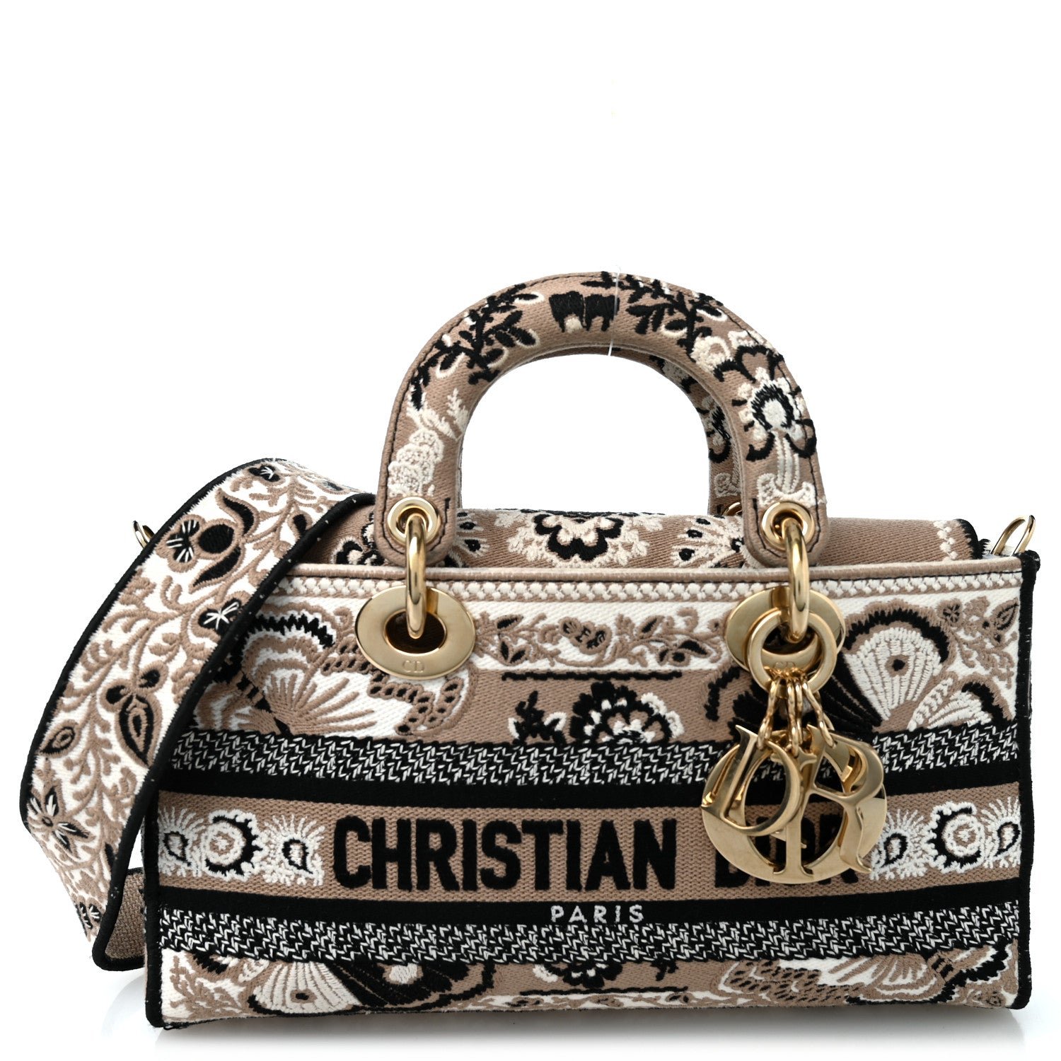 Christian Dior Canvas Toile De Jouy Butterfly Embroidered Medium Lady D-Joy Beige Multicolor
