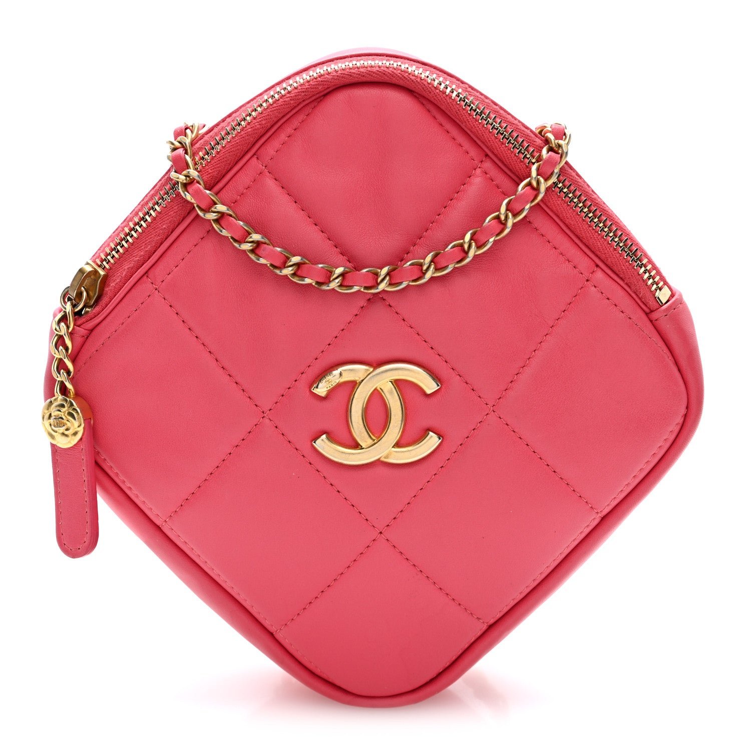 Chanel Lambskin Quilted Diamond Clutch With Chain Pink