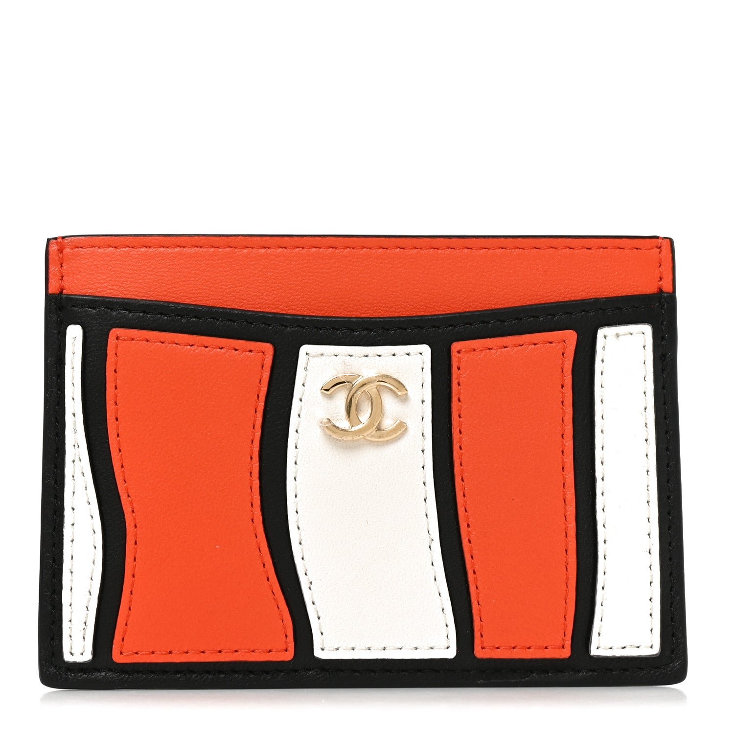 Chanel Lambskin Coco Beach Card Holder Orange White Black