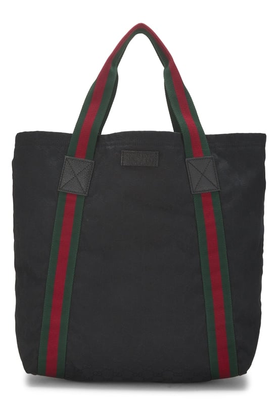 Black GG Canvas Flat Web Tote