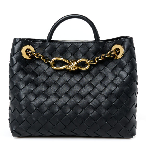 Bottega Veneta Nappa Intrecciato Small Andiamo With Chain Shoulder Bag Black