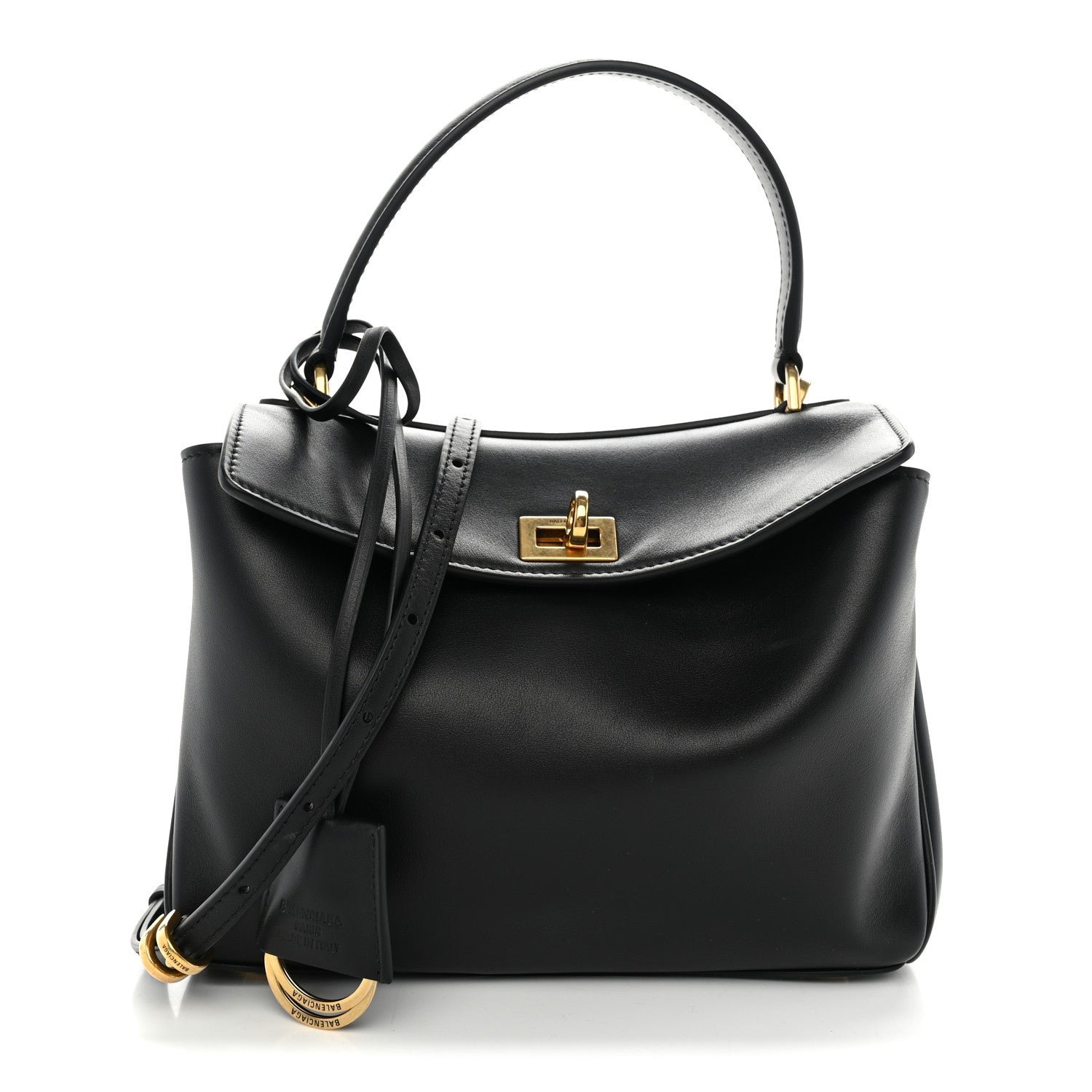 Balenciaga Natural Smooth Calfskin Mini Rodeo Top Handle Handbag Black