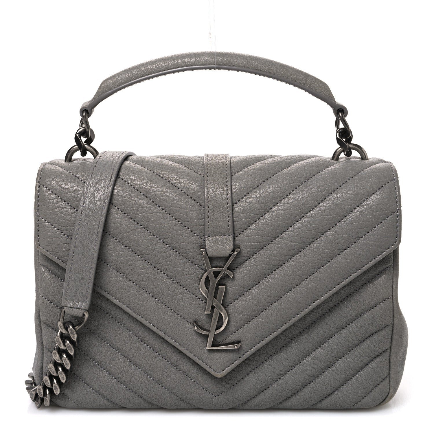 Saint Laurent Sheepskin Matelasse Chevron Monogram Medium College Bag New Stone Grey
