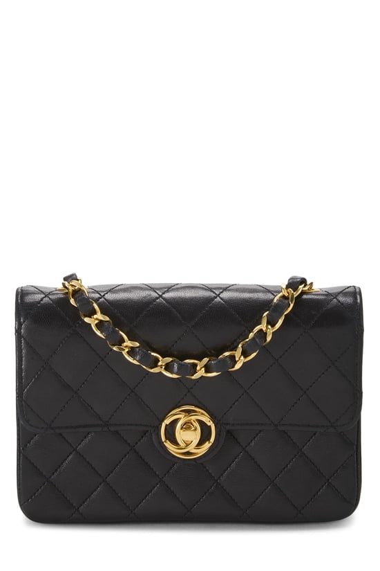 Black Quilted Lambskin Circle Lock Half Flap Mini