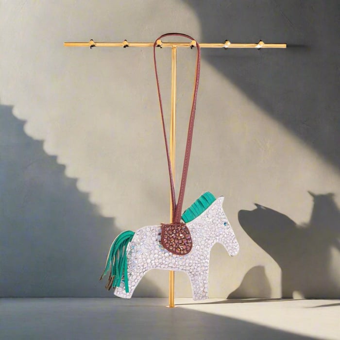 Hermes Hermès Rodeo MM Milo Lambskin White and Menthe Charm Custom Swarovski